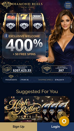 Página de inicio de la imagen móvil del casino Diamond Reels