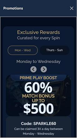 Promociones de imágenes móviles del casino Diamond Reels