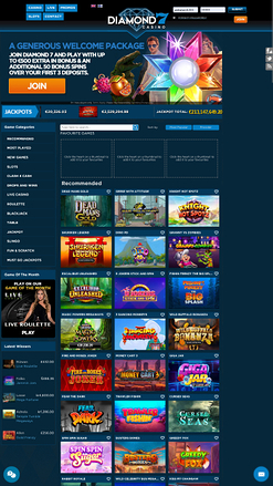 Page d’accueil du casino Diamond7 Mobile