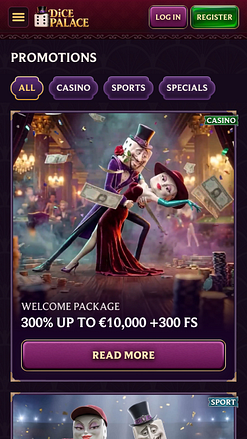 Pagina delle promozioni del casinò mobile DicePalice