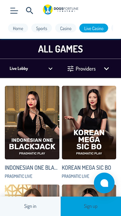 Casino en vivo de DogsFortune Móvil