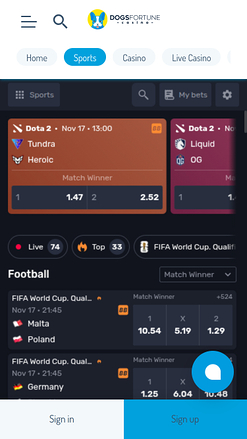 Deportes en vivo de DogsFortune Casino Móvil