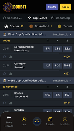 Sports du casino DonBet Mobile