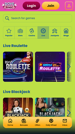 Live dealer Dove Bingo Casino Mobile