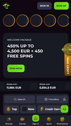 Captura de pantalla móvil de la página de inicio del casino Drakaris