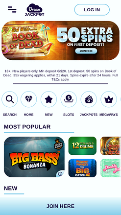 Page d’accueil du casino Dream Jackpot Mobile