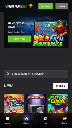 Página principal del casino Dream Palace (móvil)