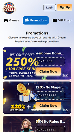 Promotions mobiles du casino Dream Royale