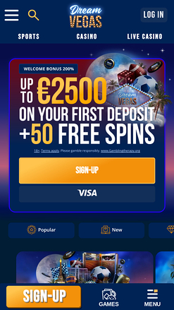 Dream Vegas Casino Homepage Mobile