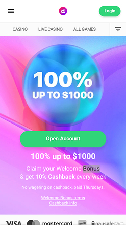 Page d'accueil mobile du casino Dreamz