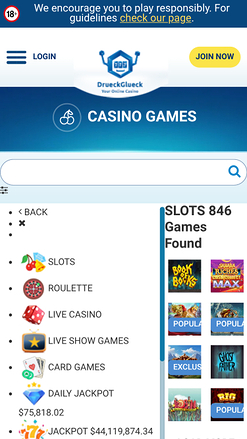 Juegos de casino DrueckGlueck para móviles