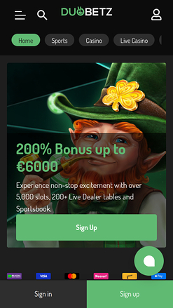 Página de inicio del casino Duobetz para dispositivos móviles