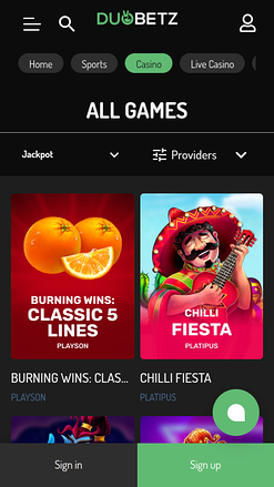 Jackpot móvil del casino Duobetz