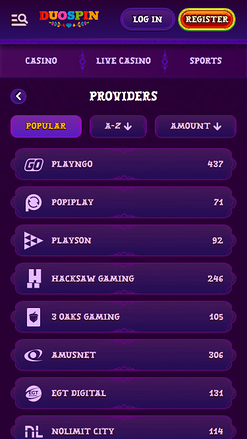 Développeurs de jeux de casino Duospin Mobile