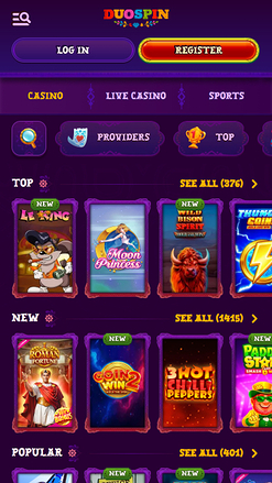 Jeux de casino Duospin sur mobile