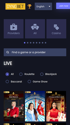 Dynobet Casino Live-Dealer Mobil