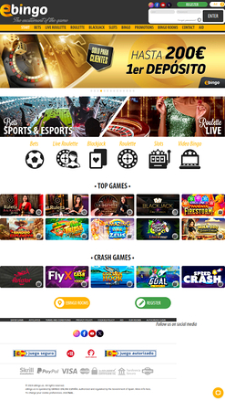 Page d'accueil Ebingo mobile