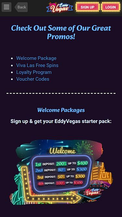 Mobiles Bild der Promotionen von Eddy Vegas