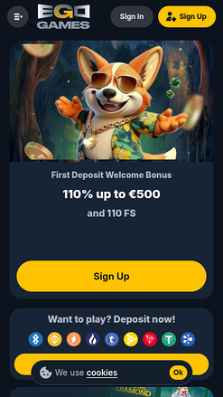 Screenshot der Homepage von Ego Games Casino für Mobilgeräte