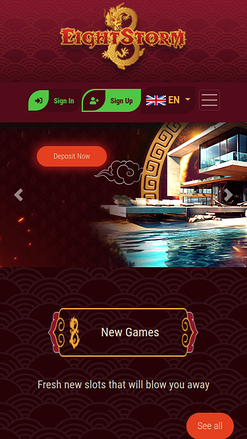 Page d'accueil mobile du casino Eight Storm
