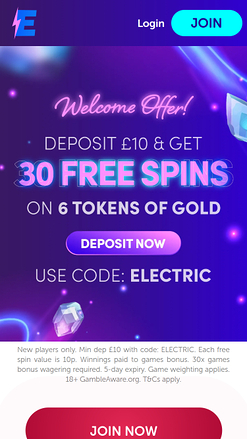 Página de inicio del casino Electric Spins para dispositivos móviles