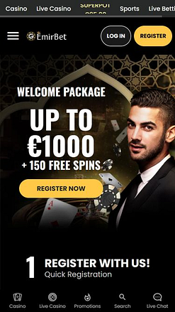 Главная страница мобильного приложения EmirBet
