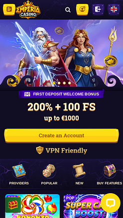Page d'accueil mobile du casino Emperia