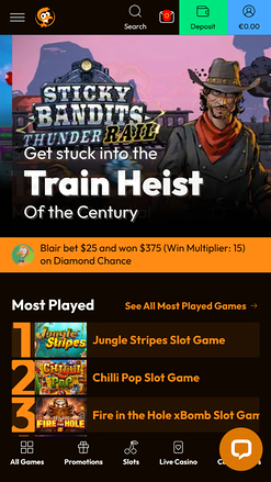 Page d'accueil mobile d'Emu Casino