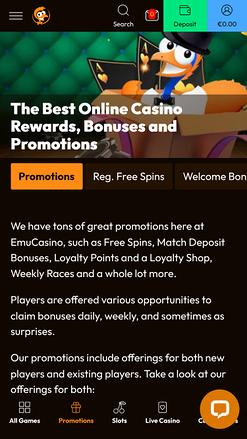 Promotions du casino Emu sur mobile