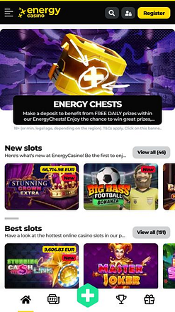 Главная страница мобильного приложения Energy Casino