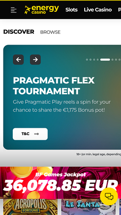 Homepage di Energy Casino Mobile