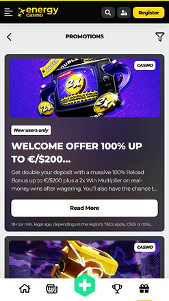 Рекламные изображения для мобильных устройств Energy Casino