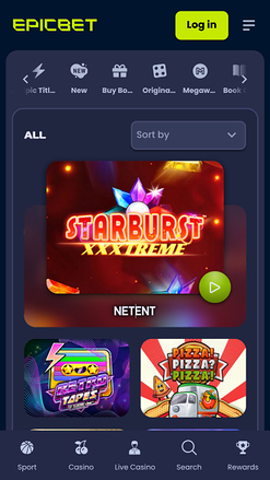 Jeux de casino EpicBet sur mobile