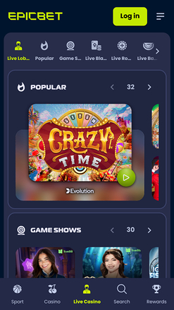 EpicBet Casino Live Croupier Mobile