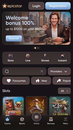 Page d'accueil mobile d'Epicstar Casino