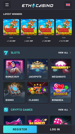 Page d'accueil mobile d'ETH Casino