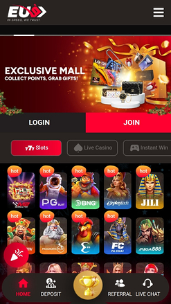 Главная страница мобильного приложения казино EU9