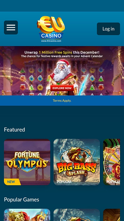 Página de inicio móvil de EUcasino