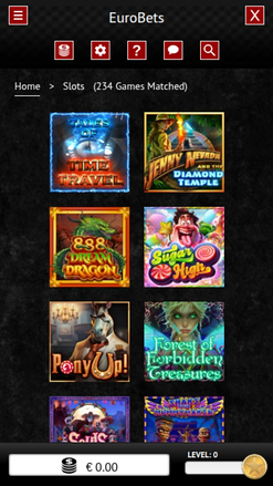 Jeux de casino EuroBets sur mobile