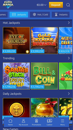 EuroMania Casino Jackpot Mobile