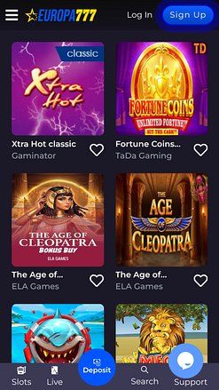 Europa777 Casino Mobile Games