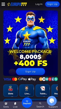 Europa777 Casino Mobile Homepage