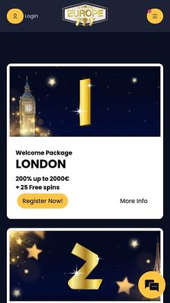 Promotions mobiles du casino Europe 777