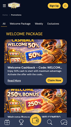 Promotions mobiles du casino Europe 777