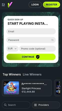 Evobet Casino Homepage Mobile