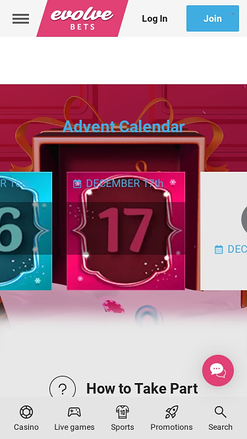 Calendario dell'avvento mobile di Evolve Casino