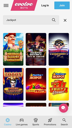 Jackpot mobile di Evolve Casino