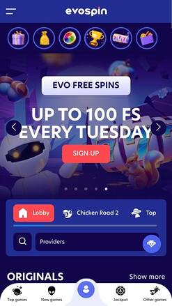 EvoSpin Casino Página de Inicio Móvil