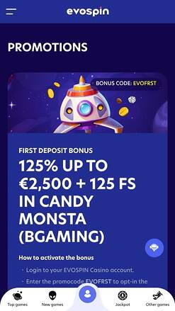 EvoSpin Casino Promociones Móvil