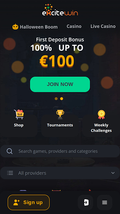 ExciteWin Casino Mobile Homepage